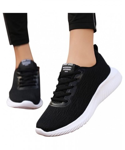 Women's Platform Sport Running Shoes Solid Color Lace-up Flying Knitted Sneakers Z 02-black $16.95 Athletic Shoes