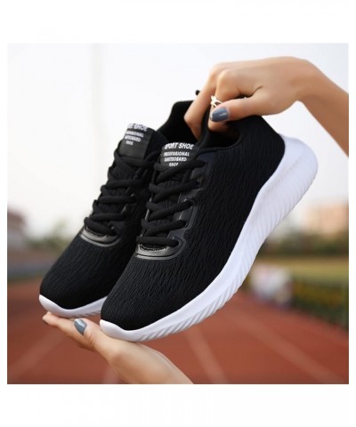 Women's Platform Sport Running Shoes Solid Color Lace-up Flying Knitted Sneakers Z 02-black $16.95 Athletic Shoes