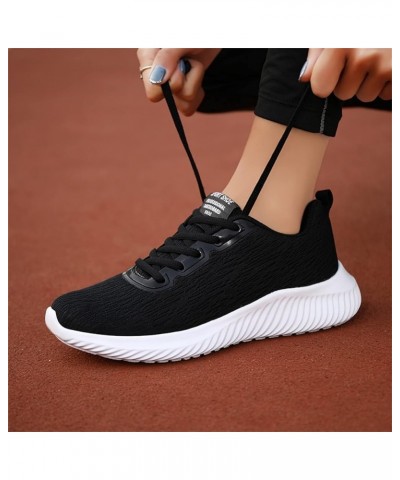 Women's Platform Sport Running Shoes Solid Color Lace-up Flying Knitted Sneakers Z 02-black $16.95 Athletic Shoes