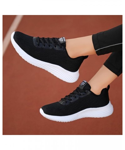 Women's Platform Sport Running Shoes Solid Color Lace-up Flying Knitted Sneakers Z 02-black $16.95 Athletic Shoes