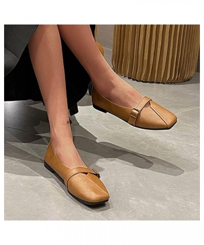 Ladies Fashion Solid Color Leather Belt Buckle Shallow Soft Sole Flat Casual Shoes Summer Ladies Sandals Brown $11.67 Athleti...