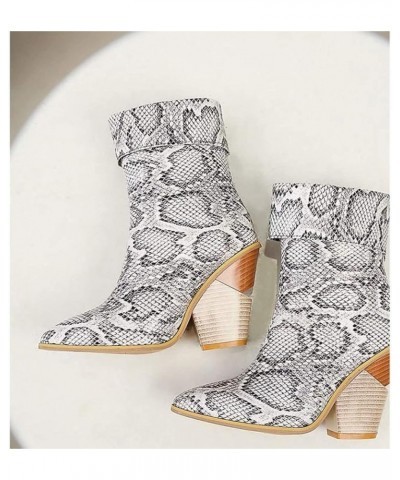 Women's Wedding Nightclub Serpentine Pattern Chelsea Ankle Boots Cowboy Chunky Heel Western Fashion Booties Pointed Toe Dress...