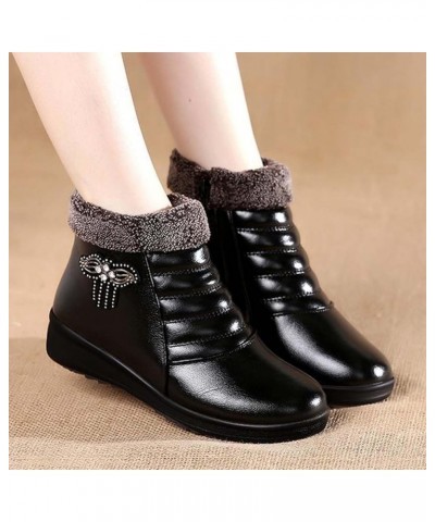 Womens Waterproof Snow Boots PU Leather Warm Ankle Boots Fleece Lined Casual Short Booties Thicken Winter Outdoor Boots Black...