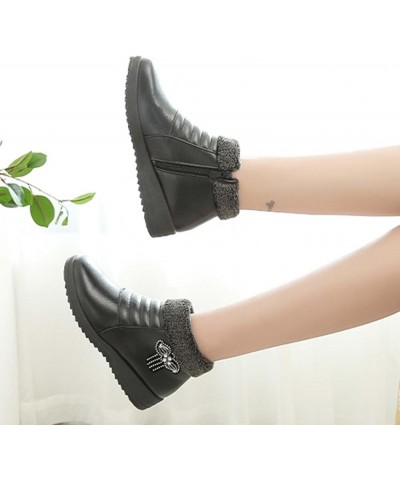 Womens Waterproof Snow Boots PU Leather Warm Ankle Boots Fleece Lined Casual Short Booties Thicken Winter Outdoor Boots Black...