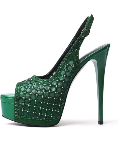 Women's Platform Slingbacks High Heels Peep Toe Party Dress Pumps B-green Suede $38.99 Pumps