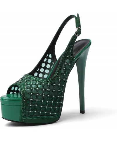 Women's Platform Slingbacks High Heels Peep Toe Party Dress Pumps B-green Suede $38.99 Pumps