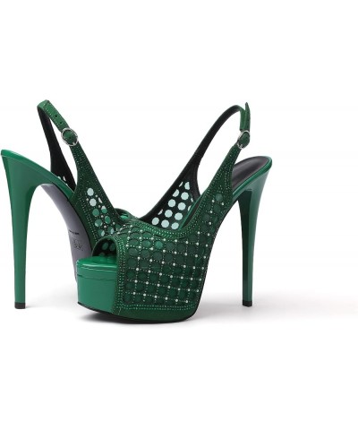 Women's Platform Slingbacks High Heels Peep Toe Party Dress Pumps B-green Suede $38.99 Pumps