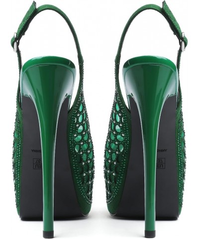 Women's Platform Slingbacks High Heels Peep Toe Party Dress Pumps B-green Suede $38.99 Pumps