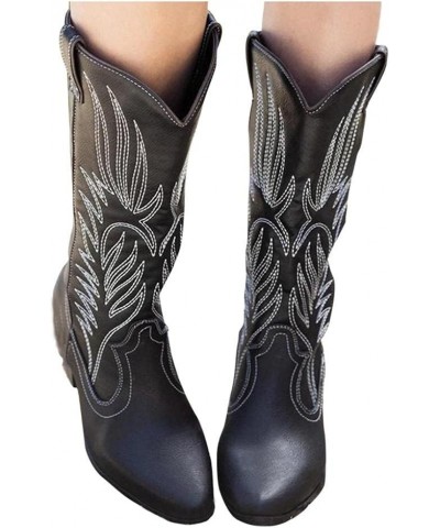 Cowboy Boots Women Wide Calf Western Embroidered Boots Ladies Western Square Toe Boots Fashion Cowgirl Shoes A01-black $22.44...