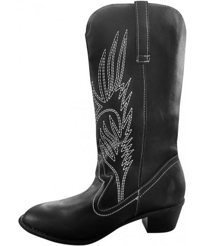 Cowboy Boots Women Wide Calf Western Embroidered Boots Ladies Western Square Toe Boots Fashion Cowgirl Shoes A01-black $22.44...