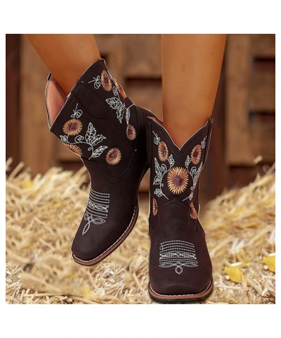 Fashion Embroidered Style Ankle Large Toe Boots Heel Ethnic Size Women's Boots Fuzzy Boots Women Winter (Coffee, 9.5-10) 9 Co...