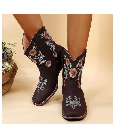 Fashion Embroidered Style Ankle Large Toe Boots Heel Ethnic Size Women's Boots Fuzzy Boots Women Winter (Coffee, 9.5-10) 9 Co...