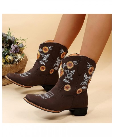 Fashion Embroidered Style Ankle Large Toe Boots Heel Ethnic Size Women's Boots Fuzzy Boots Women Winter (Coffee, 9.5-10) 9 Co...