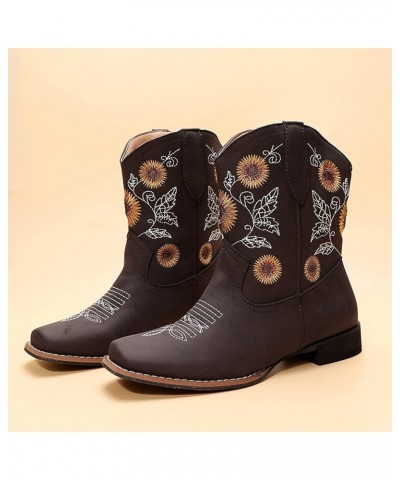 Fashion Embroidered Style Ankle Large Toe Boots Heel Ethnic Size Women's Boots Fuzzy Boots Women Winter (Coffee, 9.5-10) 9 Co...