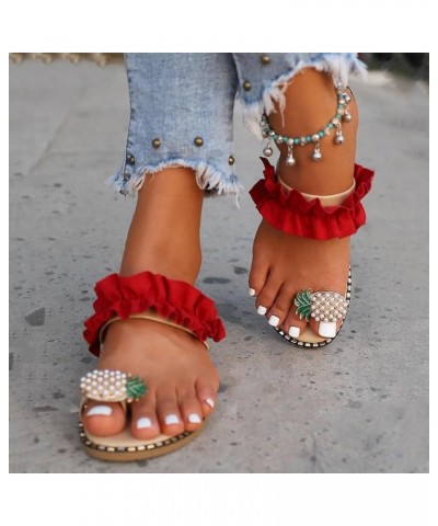 Women Flat Pineapple Toe Pearl Bohemian Casual Shoes Beach Sandals Slippers Arch Support Sandals Women's Red 7 $11.42 Sandals