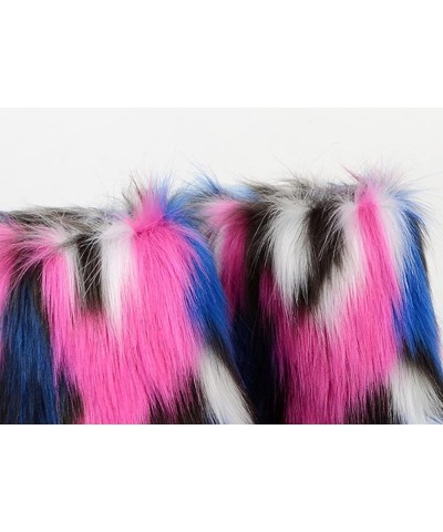 Women's Winter Faux Fur Boots Round Toe Warm Fuzzy Fluffy Furry Snow Boots Flat Shoes Rose Red/Blue $22.76 Outdoor Shoes