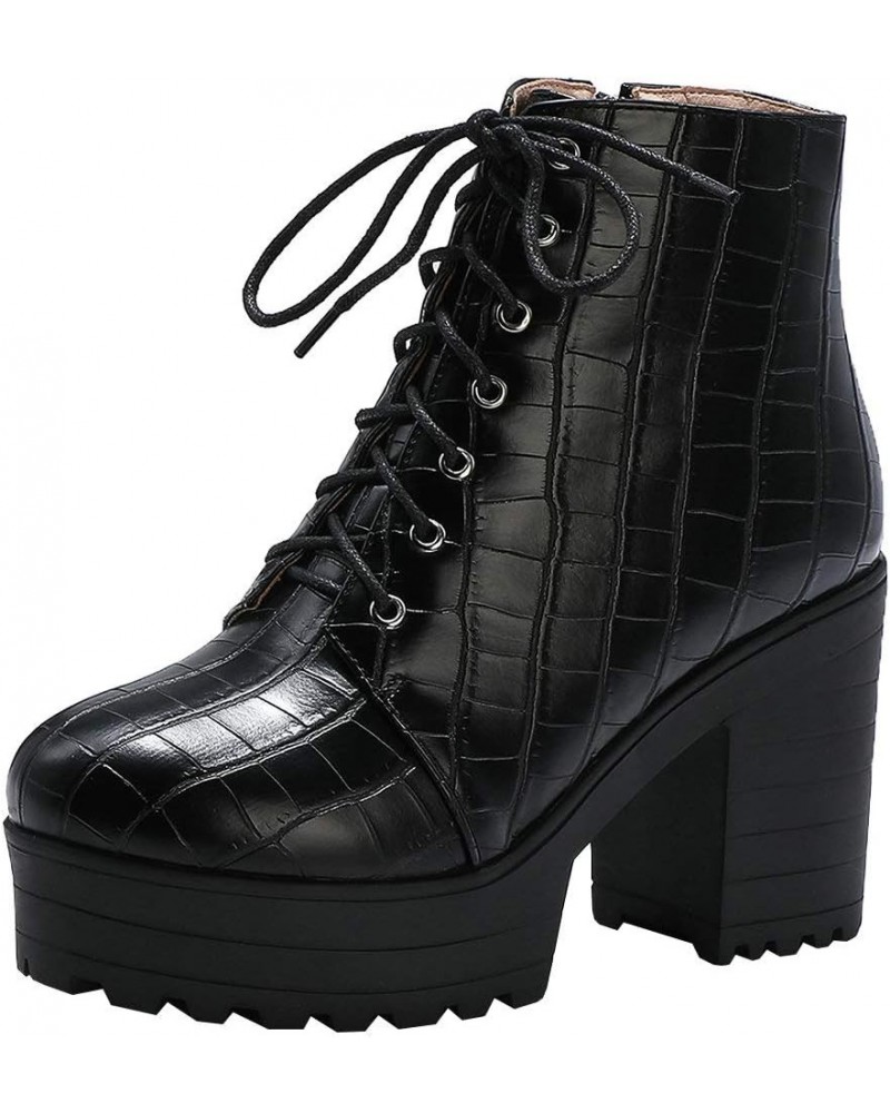 Women's Chunky Lace Up Booties Platform High Heel Ankle Boots Fashion Autumn Winter Shoes Black 2 $29.14 Boots