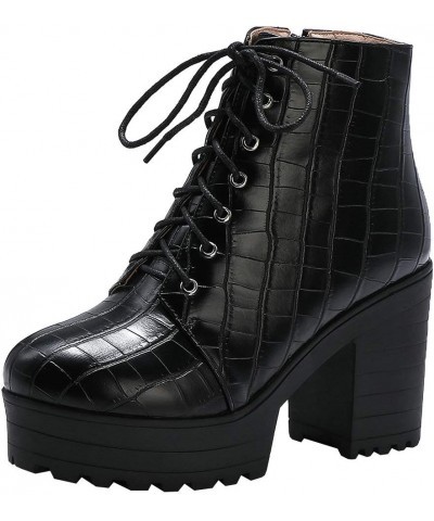 Women's Chunky Lace Up Booties Platform High Heel Ankle Boots Fashion Autumn Winter Shoes Black 2 $29.14 Boots