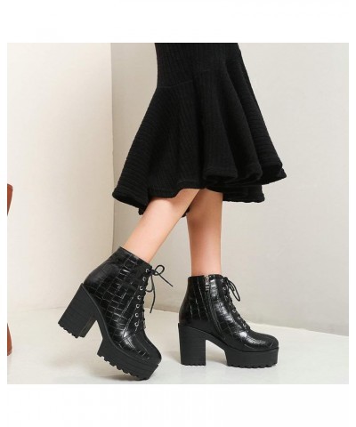 Women's Chunky Lace Up Booties Platform High Heel Ankle Boots Fashion Autumn Winter Shoes Black 2 $29.14 Boots