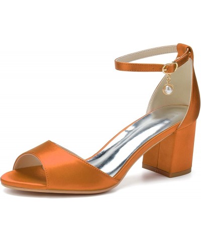 Women's Peep Toe Wedding Bridal Shoes Chunky Block Heels Sandals Ankle Strap Prom Evening Party Pumps Orange $32.98 Sandals