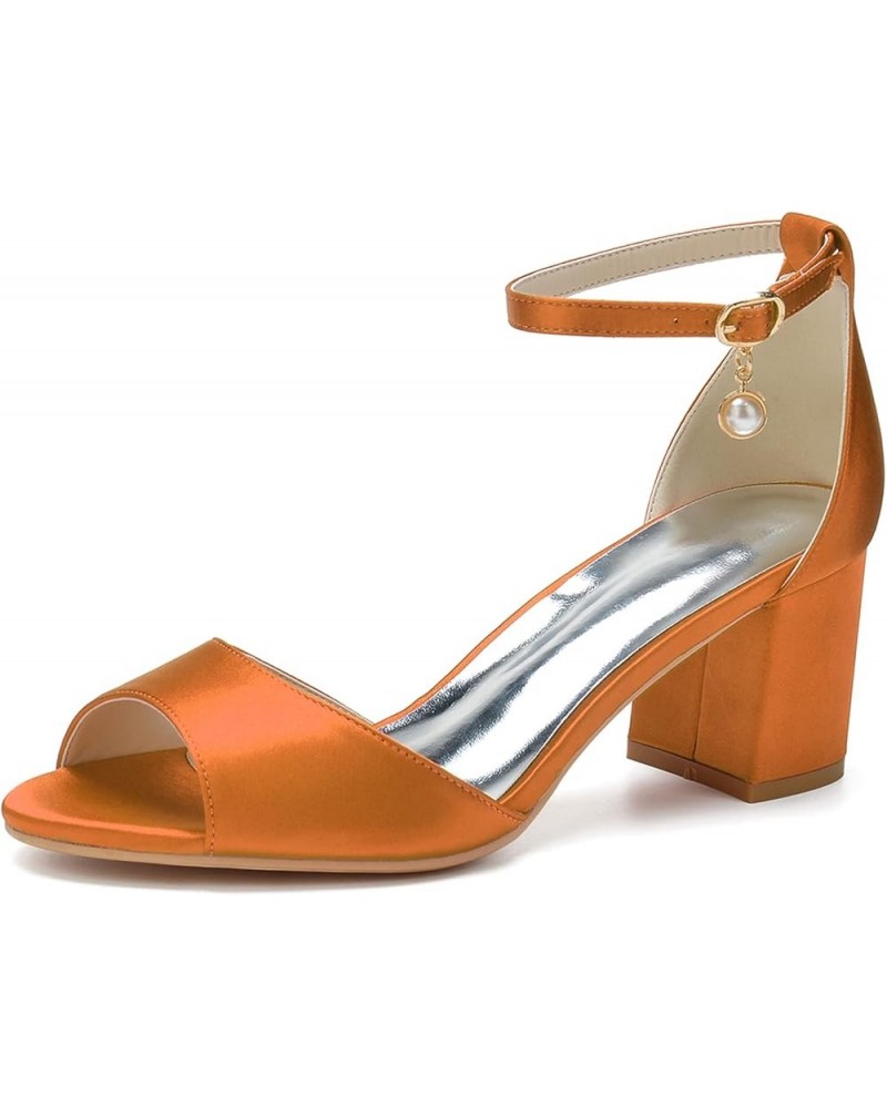 Women's Peep Toe Wedding Bridal Shoes Chunky Block Heels Sandals Ankle Strap Prom Evening Party Pumps Orange $32.98 Sandals