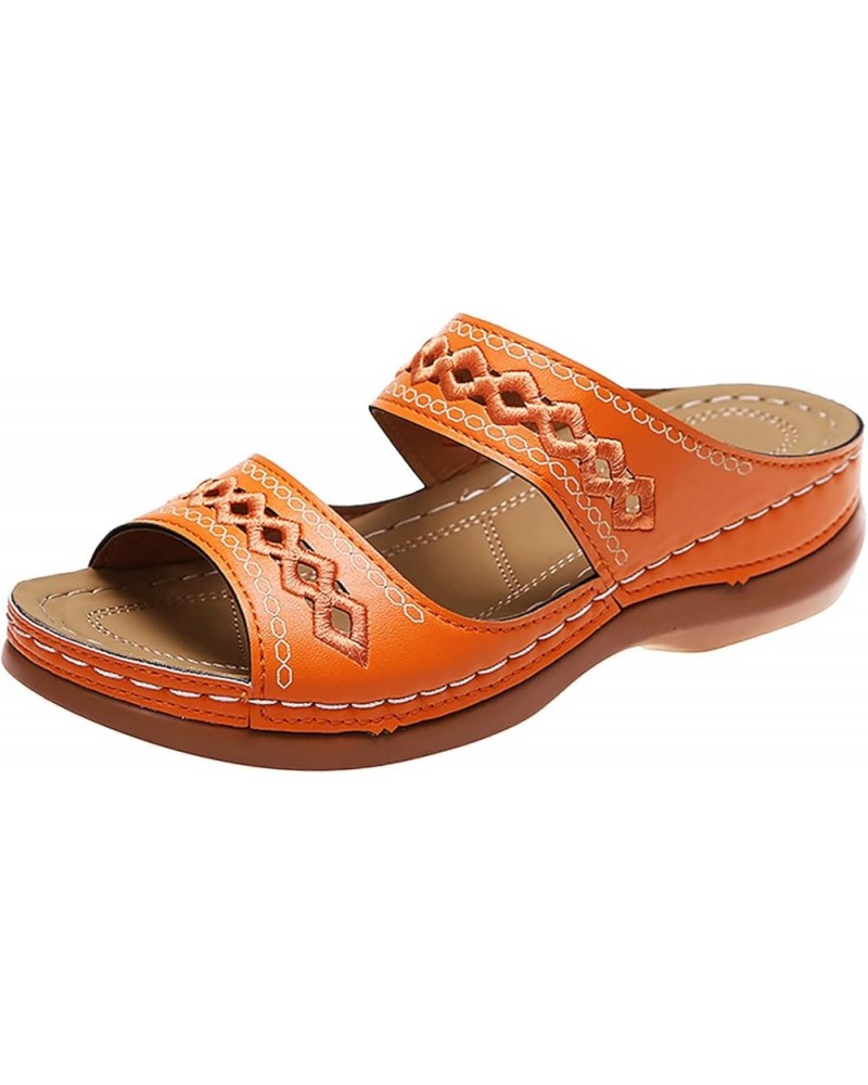 Orthopedic Sandals for Women, Womens Sandals Comfortable Arch Support Casual Open Toe Slip-on Flat Sandals Slippers Orange $1...