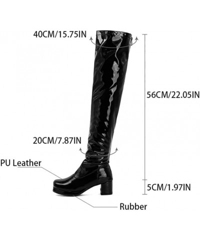 Women's PU Leather Over The Knee Boots Stretch Sexy Legs High Heel Boots Fashion Pointed-Toe Side Zipper Winter Boots for Dai...