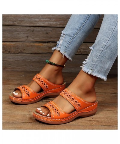 Orthopedic Sandals for Women, Womens Sandals Comfortable Arch Support Casual Open Toe Slip-on Flat Sandals Slippers Orange $1...