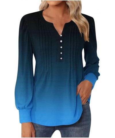 Casual Tunic Top Long Sleeve Button T Shirts Casual Floral Vintage Tees Crewneck Tunics Dressy Long Sleeve T 1-blue➤➤ Indepen...