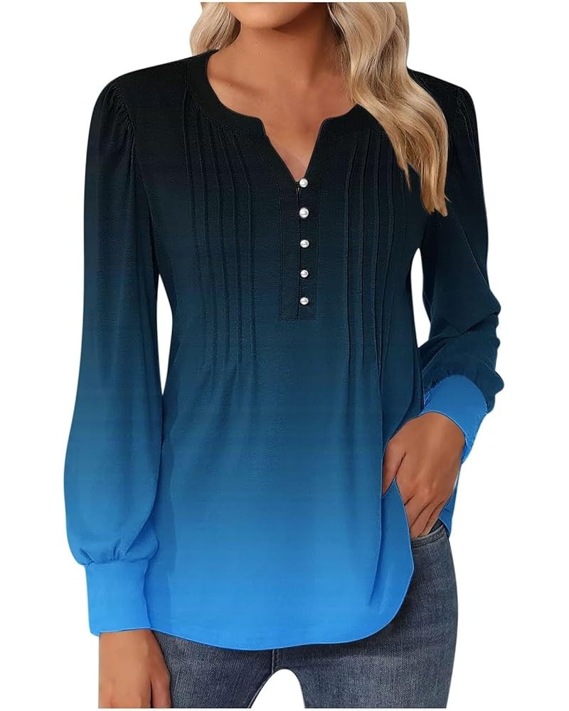 Casual Tunic Top Long Sleeve Button T Shirts Casual Floral Vintage Tees Crewneck Tunics Dressy Long Sleeve T 1-blue➤➤ Indepen...