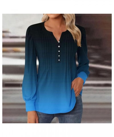 Casual Tunic Top Long Sleeve Button T Shirts Casual Floral Vintage Tees Crewneck Tunics Dressy Long Sleeve T 1-blue➤➤ Indepen...