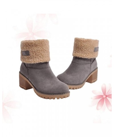 Winter Warm Ankle Boots Vintage Plush Slip-On Block Heel Ankle Boots for Women Grey $14.48 Boots