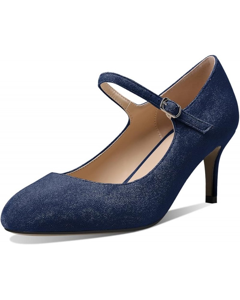 Women's Round Toe Pumps Mary Janes 2.5 Inch Mid Heel Dress Shoes Wedding Office Party Classic US Size 5-13 Suede Navy $40.49 ...