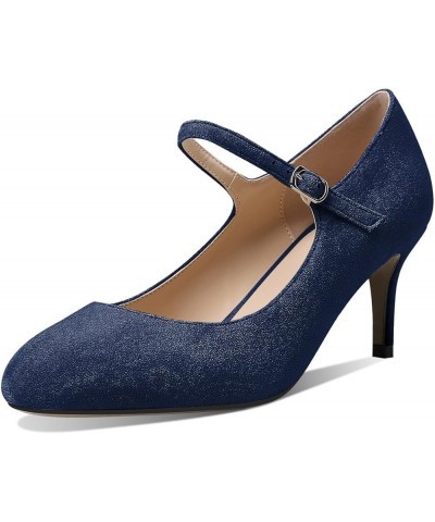 Women's Round Toe Pumps Mary Janes 2.5 Inch Mid Heel Dress Shoes Wedding Office Party Classic US Size 5-13 Suede Navy $40.49 ...