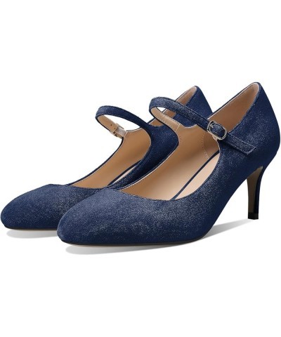 Women's Round Toe Pumps Mary Janes 2.5 Inch Mid Heel Dress Shoes Wedding Office Party Classic US Size 5-13 Suede Navy $40.49 ...