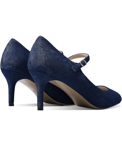 Women's Round Toe Pumps Mary Janes 2.5 Inch Mid Heel Dress Shoes Wedding Office Party Classic US Size 5-13 Suede Navy $40.49 ...