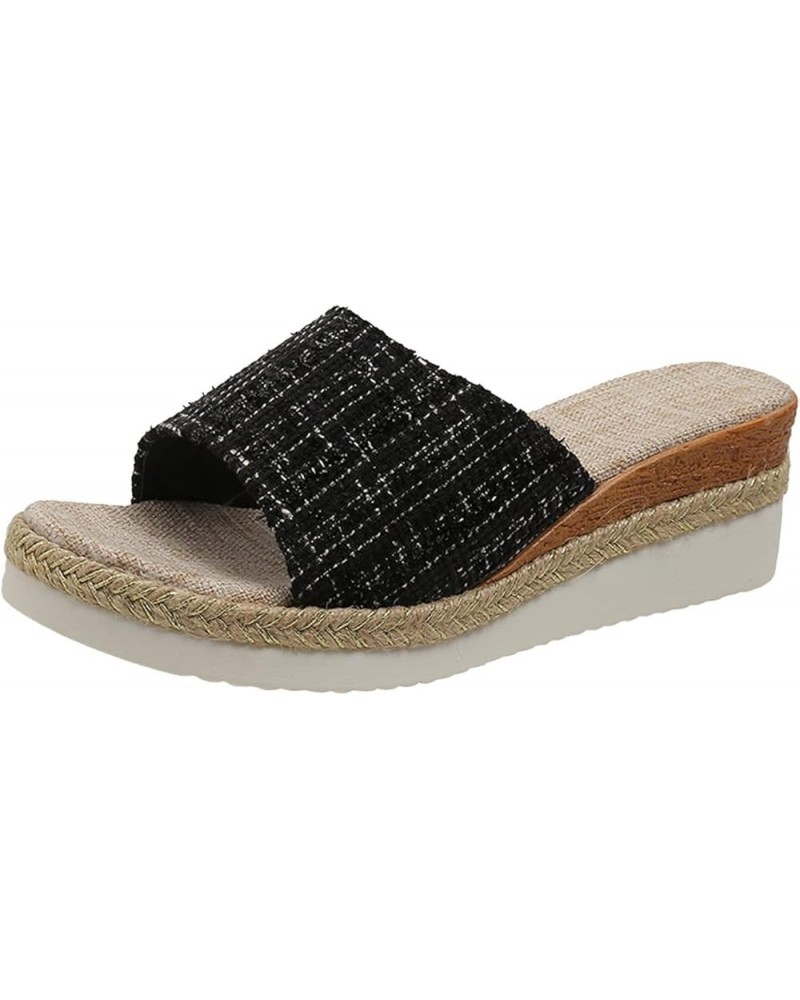 Women's Wedge Sandals Slip on Open Toe Platform Low Wedge Sandals Block Color Fashion Women Slippers Z1-black $14.78 Sandals