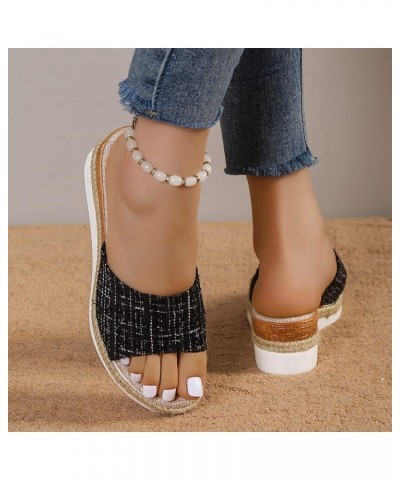 Women's Wedge Sandals Slip on Open Toe Platform Low Wedge Sandals Block Color Fashion Women Slippers Z1-black $14.78 Sandals