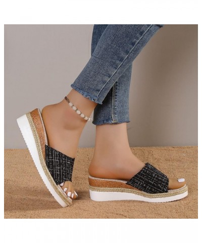 Women's Wedge Sandals Slip on Open Toe Platform Low Wedge Sandals Block Color Fashion Women Slippers Z1-black $14.78 Sandals