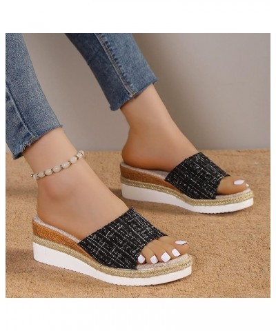 Women's Wedge Sandals Slip on Open Toe Platform Low Wedge Sandals Block Color Fashion Women Slippers Z1-black $14.78 Sandals