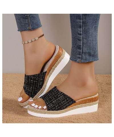 Women's Wedge Sandals Slip on Open Toe Platform Low Wedge Sandals Block Color Fashion Women Slippers Z1-black $14.78 Sandals