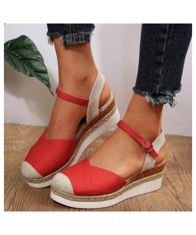 Womens Platform Wedge Sandals Lightweight Espadrille Dressy Summer Closed Toe Ankle Strap Buckle Footbed Comfortable Sandals ...