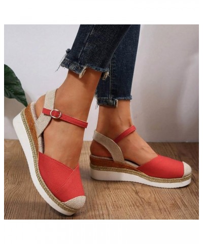 Womens Platform Wedge Sandals Lightweight Espadrille Dressy Summer Closed Toe Ankle Strap Buckle Footbed Comfortable Sandals ...