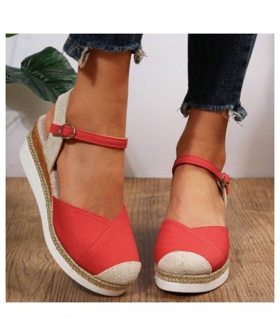 Womens Platform Wedge Sandals Lightweight Espadrille Dressy Summer Closed Toe Ankle Strap Buckle Footbed Comfortable Sandals ...