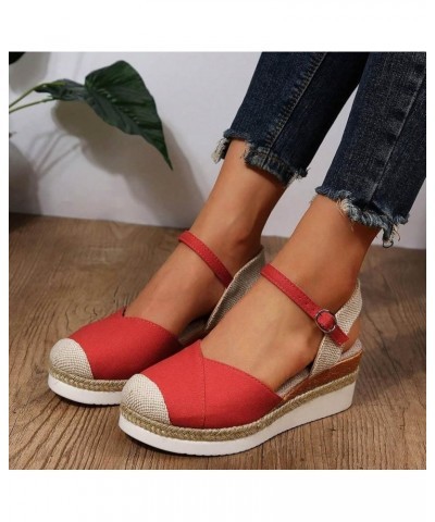 Womens Platform Wedge Sandals Lightweight Espadrille Dressy Summer Closed Toe Ankle Strap Buckle Footbed Comfortable Sandals ...