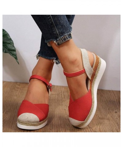 Womens Platform Wedge Sandals Lightweight Espadrille Dressy Summer Closed Toe Ankle Strap Buckle Footbed Comfortable Sandals ...