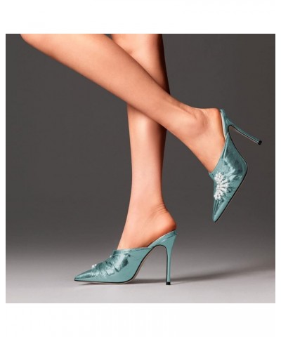 Women Slip On Mules Pointed Toe Stiletto High Heel Sandals Pearls Bow Dance Prom Shoes Size 4-15 US Light Green $41.83 Sandals