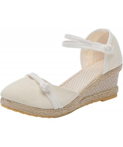 Wedge Sandals for Women Elastic Ankle Strap Low Platform Wedge Sandals Open Toe Dress Platform Shoes Dressy E-white $14.05 Sa...