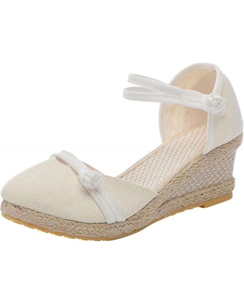 Wedge Sandals for Women Elastic Ankle Strap Low Platform Wedge Sandals Open Toe Dress Platform Shoes Dressy E-white $14.05 Sa...