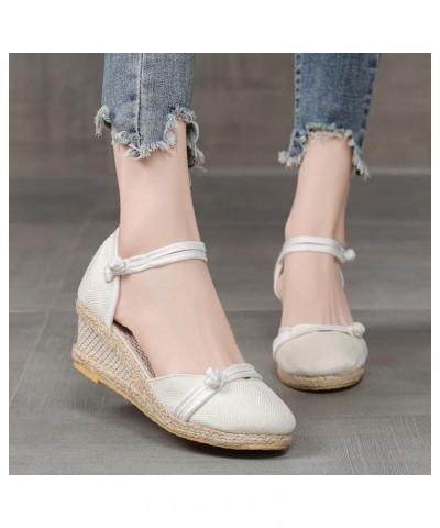 Wedge Sandals for Women Elastic Ankle Strap Low Platform Wedge Sandals Open Toe Dress Platform Shoes Dressy E-white $14.05 Sa...